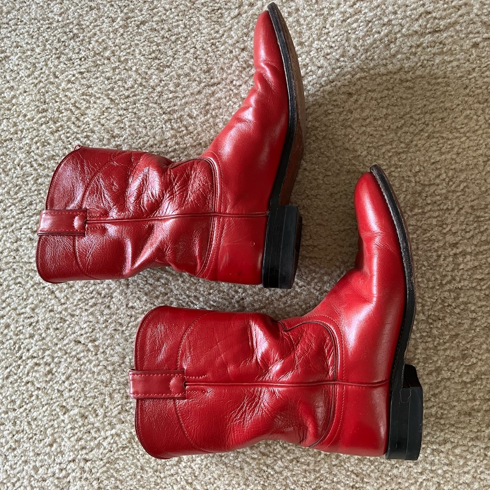 Justin Boots Red Leather Women's Shoes - Picture 2 of 7